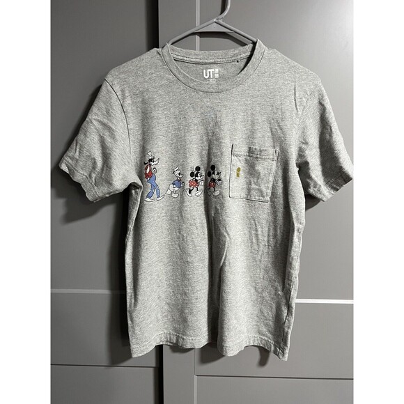 Uniqlo Disney Yu Nagaba Men T-Shirt Gray Size X-Small Goofy Donald Mickey Minnie - Picture 1 of 4